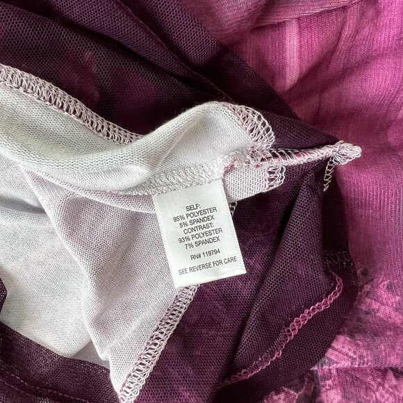 One World Tunic Top Size Medium Mesh Skirted Hem Brushed Knit Pink Purple Hi Low - Picture 6 of 8